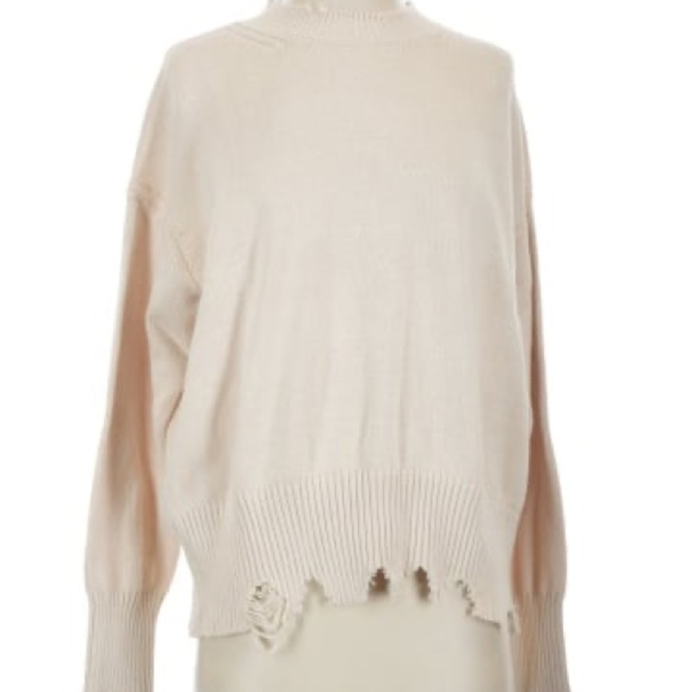 525 America Cream Distressed Sweater